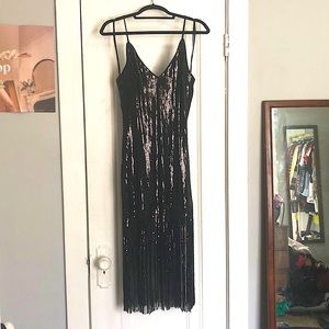 Black Sequin Fringe F21 Party Dress, Sz S